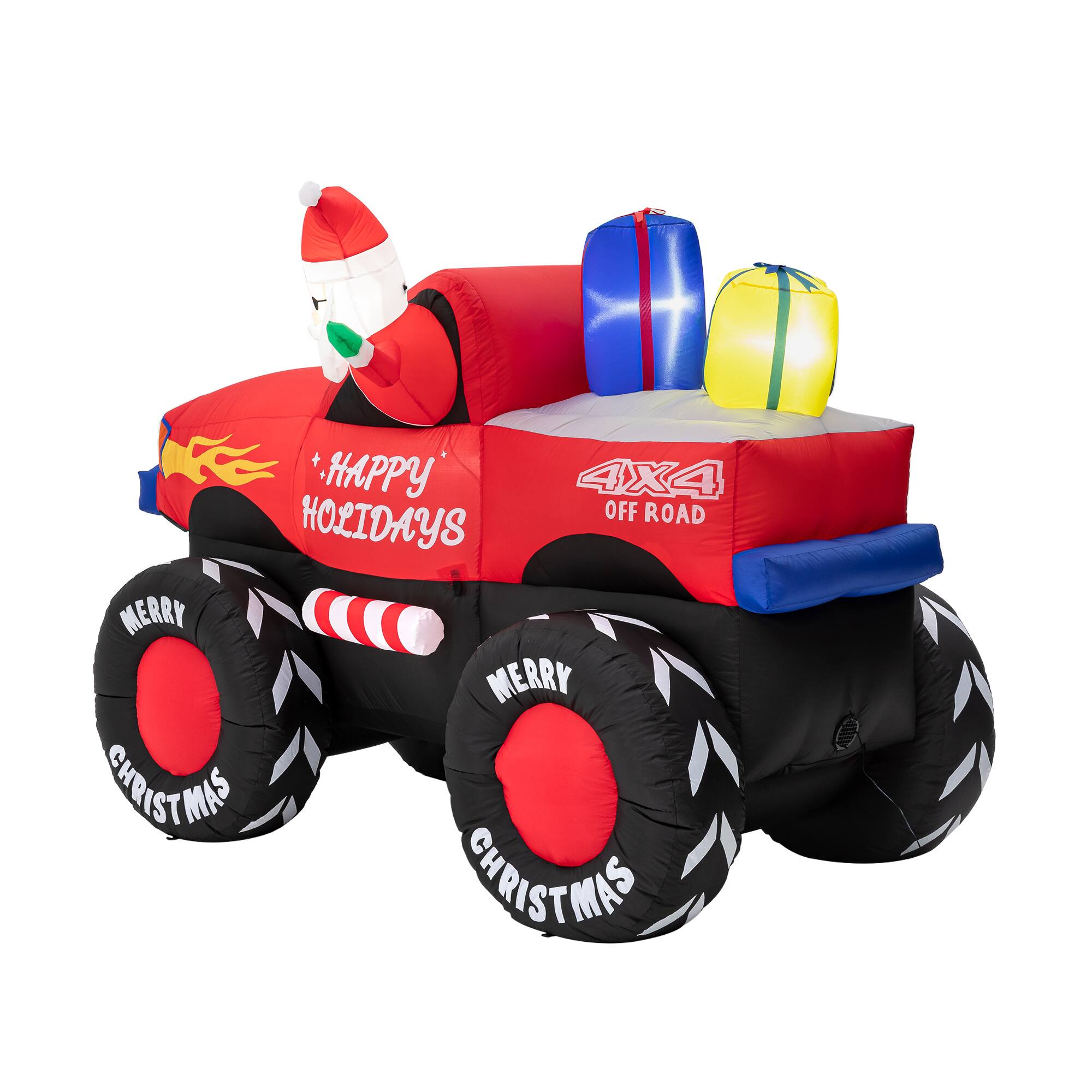 Glitzhome® 7ft. LED Lighted Santa Claus Pickup Truck Inflatable Décor